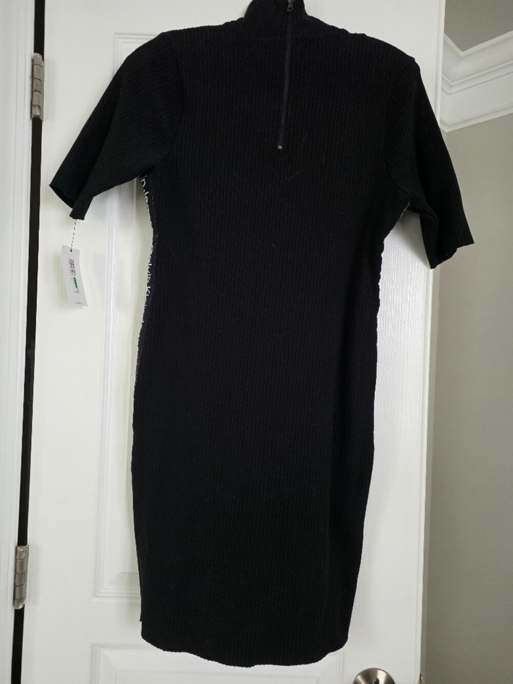 Calvin Klein Jeans Black Ribbed Mock Neck Logo Midi Dress